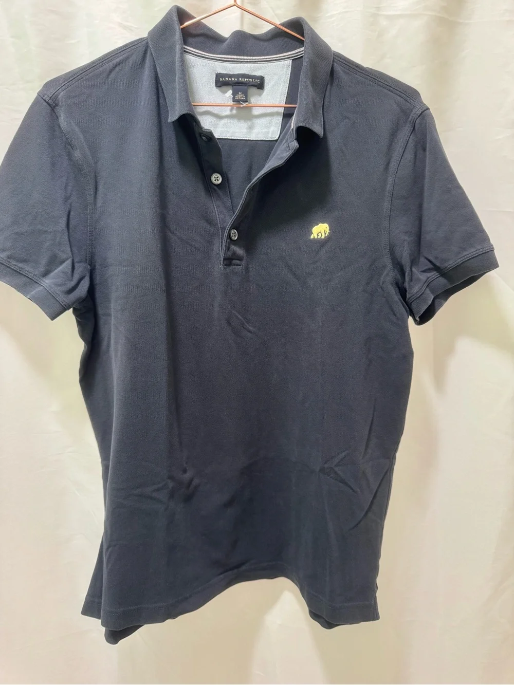 Banana Republic Men’s Dark Blue Polo with Yellow Embroidered Elephant 2010